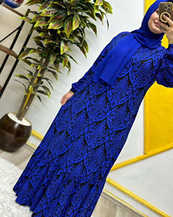 Kadın Tesettür Giyim Büyük Beden Osmanlı Desen Elbise 