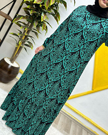 Kadın Tesettür Giyim Büyük Beden Osmanlı Desen Elbise 