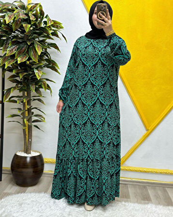 Kadın Tesettür Giyim Büyük Beden Osmanlı Desen Elbise 