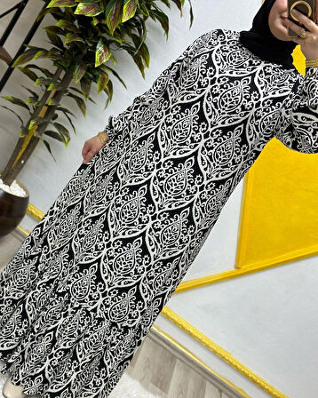 Kadın Tesettür Giyim Büyük Beden Osmanlı Desen Elbise 