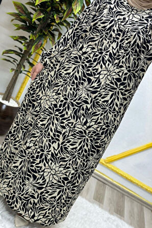 Kadın Tesettür Giyim Büyük Beden Yaprak Desenli Tam Robalı Elbise 