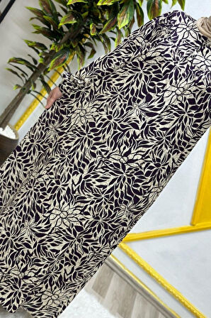 Kadın Tesettür Giyim Büyük Beden Yaprak Desenli Tam Robalı Elbise 