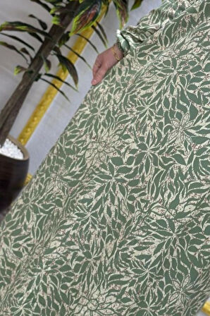 Kadın Tesettür Giyim Büyük Beden Yaprak Desenli Tam Robalı Elbise 