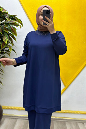 Kadın Tesettür Giyim Büyük Beden Pantolonlu Ecrin İkili Takım 