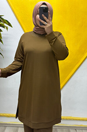 Kadın Tesettür Giyim Büyük Beden Pantolonlu Ecrin İkili Takım 