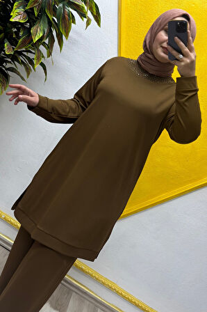 Kadın Tesettür Giyim Büyük Beden Pantolonlu Ecrin İkili Takım 