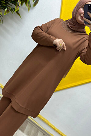 Kadın Tesettür Giyim Büyük Beden Pantolonlu Ecrin İkili Takım 