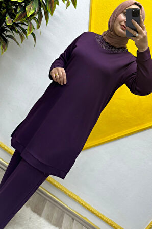 Kadın Tesettür Giyim Büyük Beden Pantolonlu Ecrin İkili Takım 