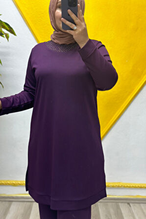 Kadın Tesettür Giyim Büyük Beden Pantolonlu Ecrin İkili Takım 