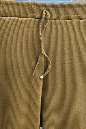 Kadın Tesettür Giyim Büyük Beden Fitilli Örme Pantolon 