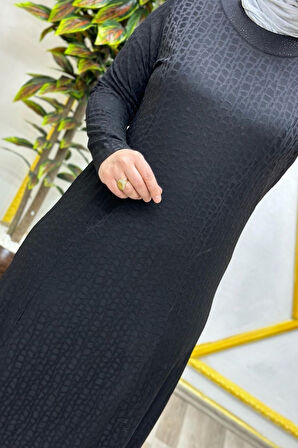 Kadın Tesettür Giyim Büyük Beden Jakarlı Elbise 