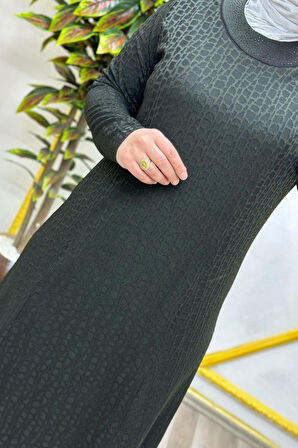 Kadın Tesettür Giyim Büyük Beden Jakarlı Elbise 