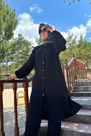 Kadın Tesettür Giyim Büyük Beden Pantolonlu Aerobin İkili Takım 