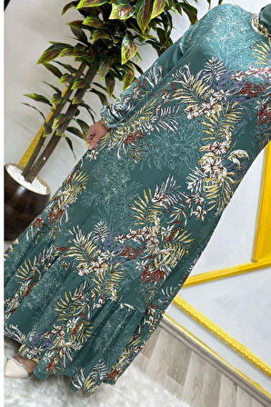 Kadın Tesettür Giyim Büyük Beden Palmiye Fırfırlı Elbise 