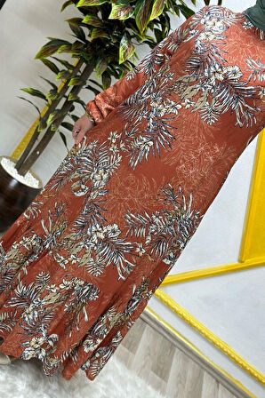 Kadın Tesettür Giyim Büyük Beden Palmiye Fırfırlı Elbise 