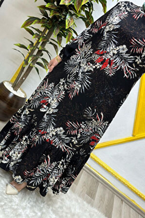 Kadın Tesettür Giyim Büyük Beden Palmiye Fırfırlı Elbise 