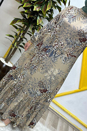 Kadın Tesettür Giyim Büyük Beden Palmiye Fırfırlı Elbise 