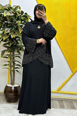 Kadın Tesettür Giyim Büyük Beden Çarpraz Taşlı Abiye 