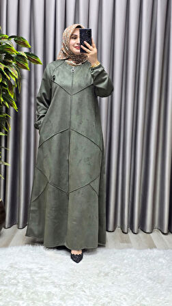 Kadın Giyim Büyük Beden Tam Boy Baklava Desenli Uzun Süet Pardesü 