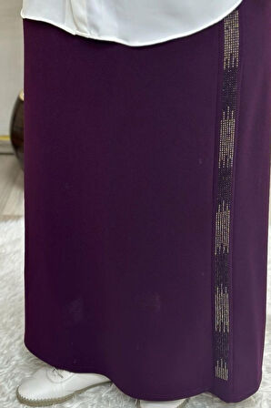 Kadın Tesettür Giyim Büyük Beden Yan Taşlı Kalem Etek 