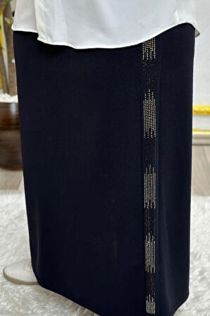 Kadın Tesettür Giyim Büyük Beden Yan Taşlı Kalem Etek 