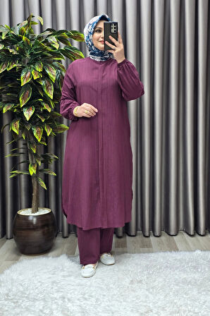 Kadın Tesettür Giyim Büyük Beden Gofre İkili Takım 