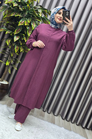 Kadın Tesettür Giyim Büyük Beden Gofre İkili Takım 