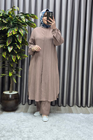 Kadın Tesettür Giyim Büyük Beden Gofre İkili Takım 