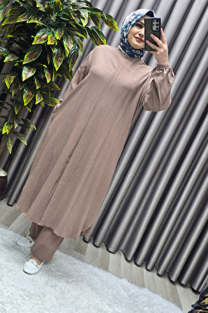 Kadın Tesettür Giyim Büyük Beden Gofre İkili Takım 