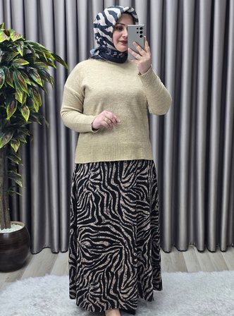 Kadın tesettür Giyim Büyük Beden Zebra Etek 