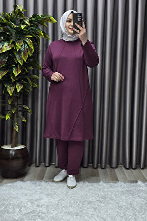 Kadın Tesettür Giyim Büyük Beden Nervürlü Spor İkili Takım 