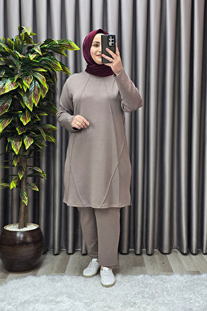 Kadın Tesettür Giyim Büyük Beden Nervürlü Spor İkili Takım 