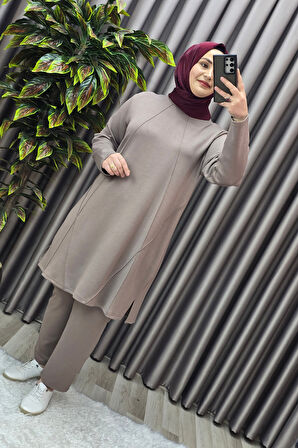 Kadın Tesettür Giyim Büyük Beden Nervürlü Spor İkili Takım 