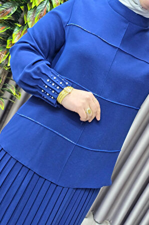 Kadın Tesettür Giyim Büyük Beden Krep Etekli Takım 