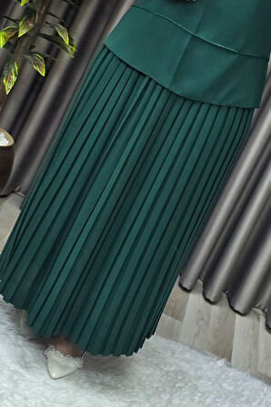 Kadın Tesettür Giyim Büyük Beden Krep Etekli Takım 