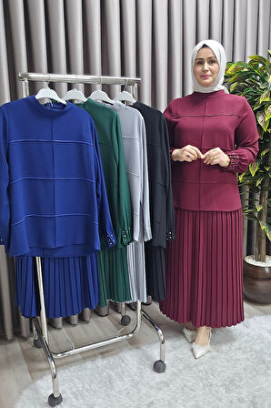 Kadın Tesettür Giyim Büyük Beden Krep Etekli Takım 
