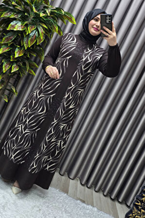 Kadın Tesettür Giyim Büyük Beden Çakma Yelek Elbise 