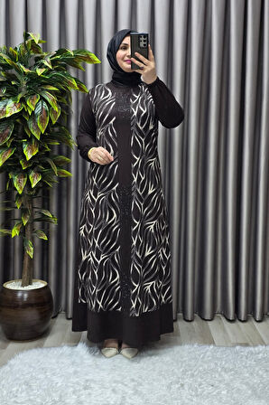 Kadın Tesettür Giyim Büyük Beden Çakma Yelek Elbise 