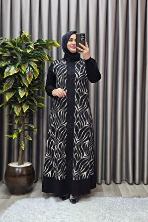 Kadın Tesettür Giyim Büyük Beden Çakma Yelek Elbise 