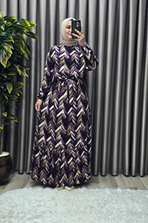 Kadın Tesettür Giyim Büyük Beden Viscon Desenli Elbise 