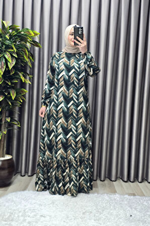 Kadın Tesettür Giyim Büyük Beden Viscon Desenli Elbise 