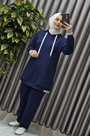 Kadın Tesettür Giyim Büyük Beden Kapşonlu Spor İkili Takım 