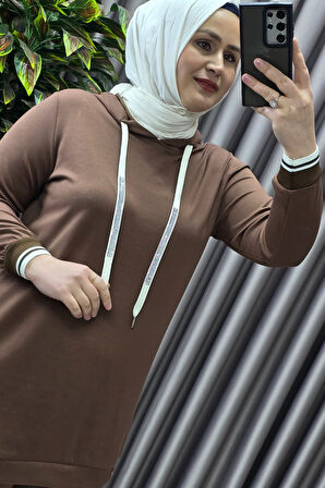 Kadın Tesettür Giyim Büyük Beden Kapşonlu Spor İkili Takım 