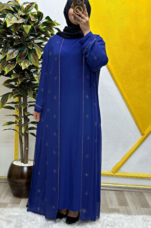 Kadın Tesettür Giyim  Büyük Beden Yıldız Taşlı Abiye 