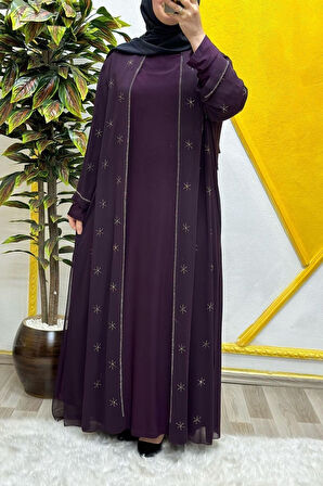 Kadın Tesettür Giyim  Büyük Beden Yıldız Taşlı Abiye 