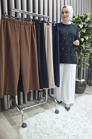 Kadın Giyim Büyük Beden Bol Paça Scuba Pantolon 