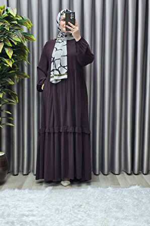 Kadın Tesettür Giyim Endonezya Krebi Fırfırlı  Elbise 