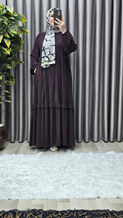 Kadın Tesettür Giyim Endonezya Krebi Fırfırlı  Elbise 