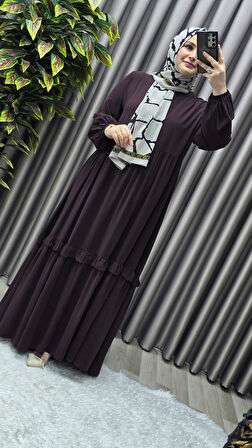 Kadın Tesettür Giyim Endonezya Krebi Fırfırlı  Elbise 