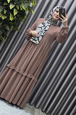 Kadın Tesettür Giyim Endonezya Krebi Fırfırlı  Elbise 